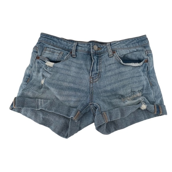 Aeropostale Midi Cuffed Hem Distressed Jean Shorts Size 4 Women’s - Picture 1 of 5
